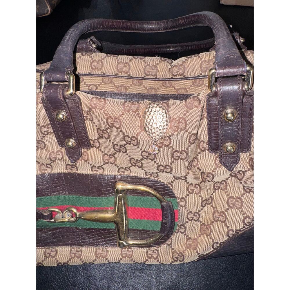 Authentic Vintage Gucci Horsebit GG Canvas Boston Satchel Bag - Picture 4 of 15